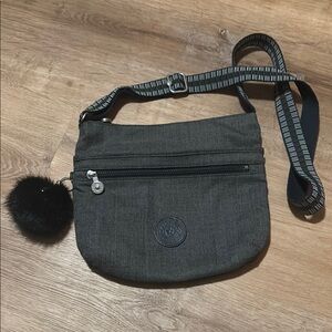 Kipling Crossbody Bag Purse Charcoal Gray Pom Pom Monkey